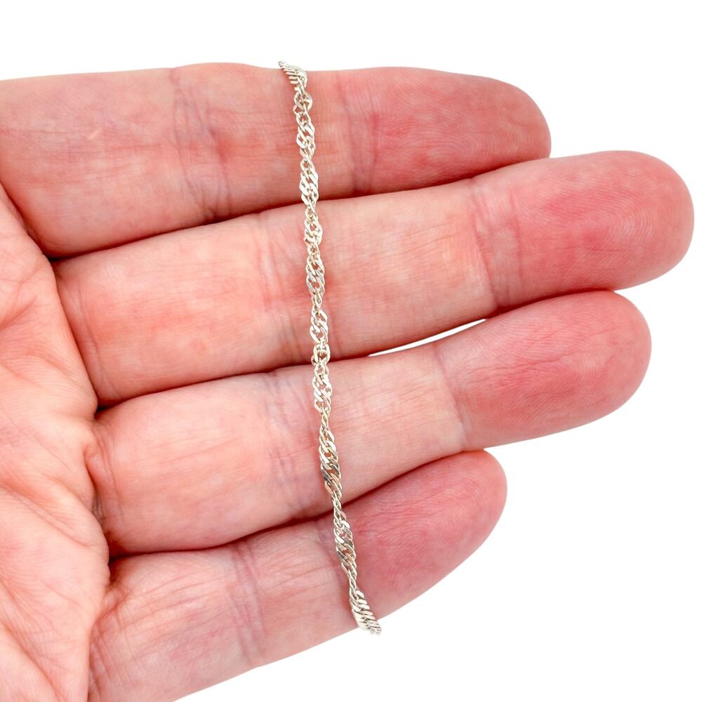 Vintage Italy Sterling Silver 925 Singapore Link Chain Bracelet 7.5"